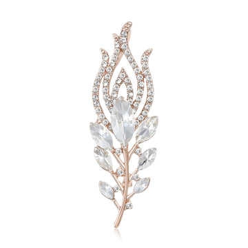 Crystal Feather Brooch in Rose Gold or Silver Tone