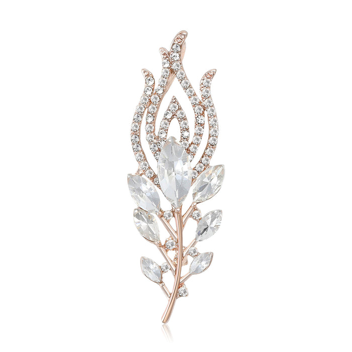 Crystal Feather Brooch in Rose Gold or Silver Tone