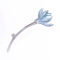 Slender Curved Tulip Stem Metal Brooch in Pink and Blue view 7