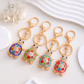 Multicolor Rhinestone Turtle Keychain Gold Tone Bag Charm view 1