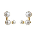 Gold Geometric Triple Pearl Stud Earrings Cluster Style view 5