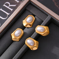 Geometric Hexagon Stud Earrings Oval Imitation Pearl Metal view 2