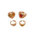 Gold Textured Heart Open Ring Four Piece Red Amber Set view 5