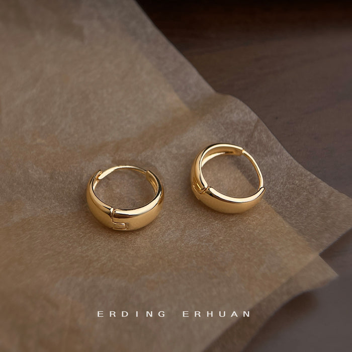 Gold Thick Huggie Hoop Earrings Polished Domed Band