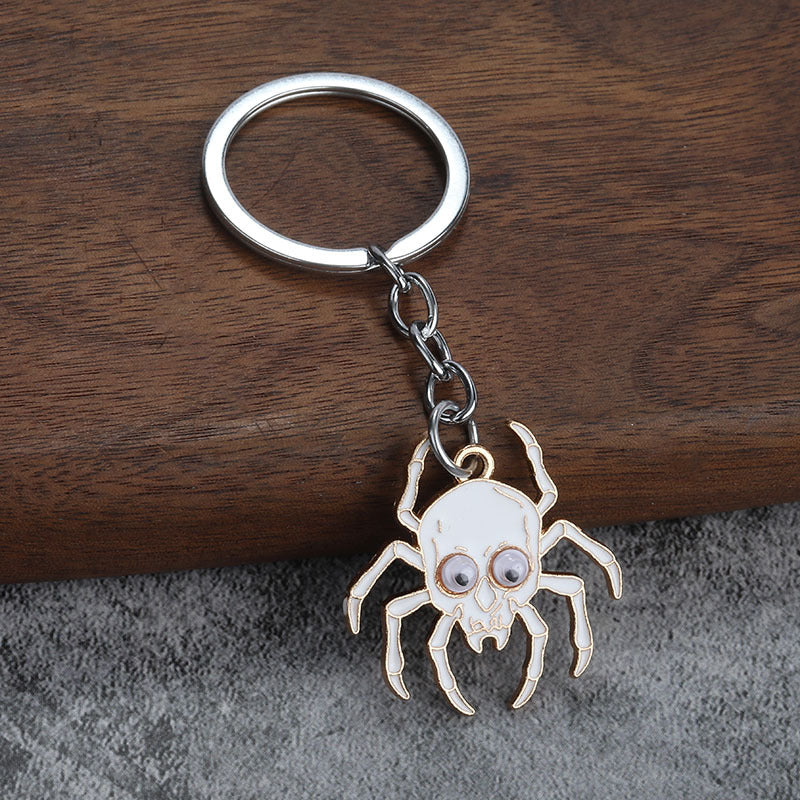 Halloween Moving Eye Spider Metal Keychain DIY Pendant Jewelry Accessory