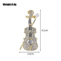 Gold Tone Silver Tone Violin Crystal Metal Brooch Pin view 2