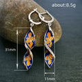 Blue Orange Floral Enamel Twist Earrings Metal Jewelry Design view 4
