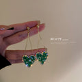 Green Crystal Heart Long Dangle Statement Earrings view 1