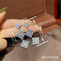 Silver Tone Square Crystal Cluster Drop Stud Earrings view 4