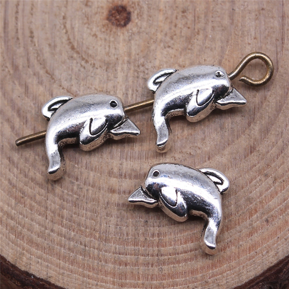 10x8mm 0.6g Antique Silver Zinc Alloy Dolphin Loose Metal Beads for Ocean Theme DIY Jewelry Making