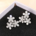 White Metal Triple Flower Pavé Cluster Stud Earrings view 2