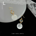 Gold Tone Iridescent Round Stone Clear Disc Hook Earrings view 3