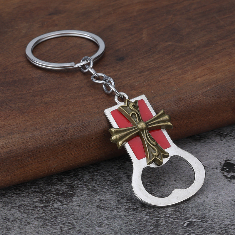 Cross Bottle Opener Enamel Metal Keychain Pendant Gift Accessory
