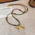 Beaded Horse Pendant Necklace in Brown and Green Jewelry Design view 1