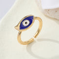 Gold Tone Enamel Evil Eye Adjustable Open Rings in Five Shapes view 4