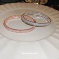 Silver Tone Double Row Crystal Hinged Bangle With Beaded Edges view 4