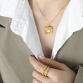 Knot Weave Square Pendant Necklace Stud Earrings Black White view 4