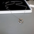 Silver Interlocking Triple Ring Pendant Long Necklace view 6