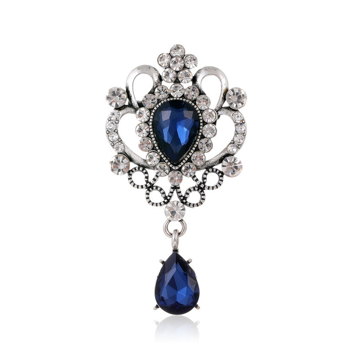Blue Silver Tone Flower Crystal Two Designs Metal Brooch Pin