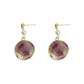 Gold Purple Gradient Enamel Disc Drop Earrings Pearl Pair view 5