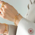 Gold Steel Paperclip Zircon Toggle Necklace Bracelet Styles view 3