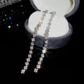 Silver Tone Square Crystal Long Drop Earrings With Linear Fringe view 6