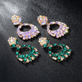 Green Gold Tone Circular Loop Openwork Crystal Two Designs Metal Dangle Earrings view 4
