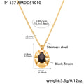 Gold Stainless Steel Oval Black Zircon Geometric Pendant Necklace view 6