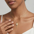 Gold Cross Necklace Zircon Halo Religious Medallion Pendant view 4