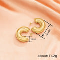 Ribbed C Shape Open Hoop Stud Earrings Gold White Metal view 4