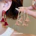 Dusty Pink Floral Beaded Bell Drop Earrings With Decorative Metal Details view 1
