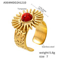 Gold Sunburst Open Rings Colored Cabochon Centers Adjustable view 6