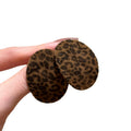 Brown Flocked Leopard Print Oval Stud Earrings Jewelry view 5