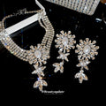Silver Crystal Pearl Flower Necklace And Drop Earrings view 4