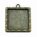 Ornate Square Bezel Pendant Tray in Antique Bronze Tone view 1