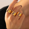 Irregular Wave Open Ring With Rhinestone Edge Size 7 view 1