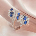 Silver Open Wing Petal CZ Ring Purple White Red Blue view 3