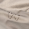 Bar Stud Earrings with Dangling Chain Loop Gold Silver view 1