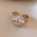 Silver Open Star Ring with Orange Clear Rhinestones view 4