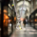 Silver Tone Double Teardrop Clear Stone Pendant Necklace view 1