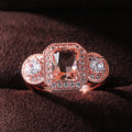 Rose Gold Tone Emerald Cut Halo Statement Ring With Polished Clear Stone Detail view 2