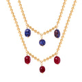 Gold Rope Chain Necklace Three Oval Stone Drop Pendants view 5