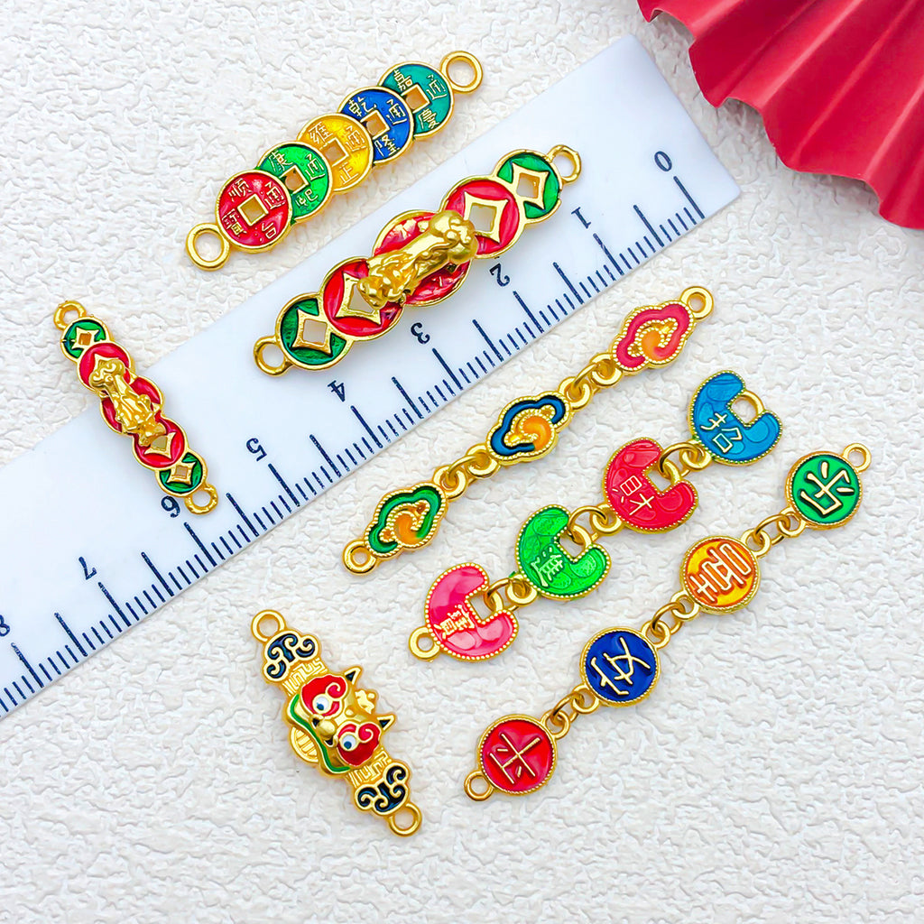 Enamel Zinc Alloy Five Emperors Coin Peace Joy connector charms for DIY bracelets necklaces