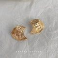 Ribbed Fan Wave Geometric Stud Earrings Gold Silver Pair view 4