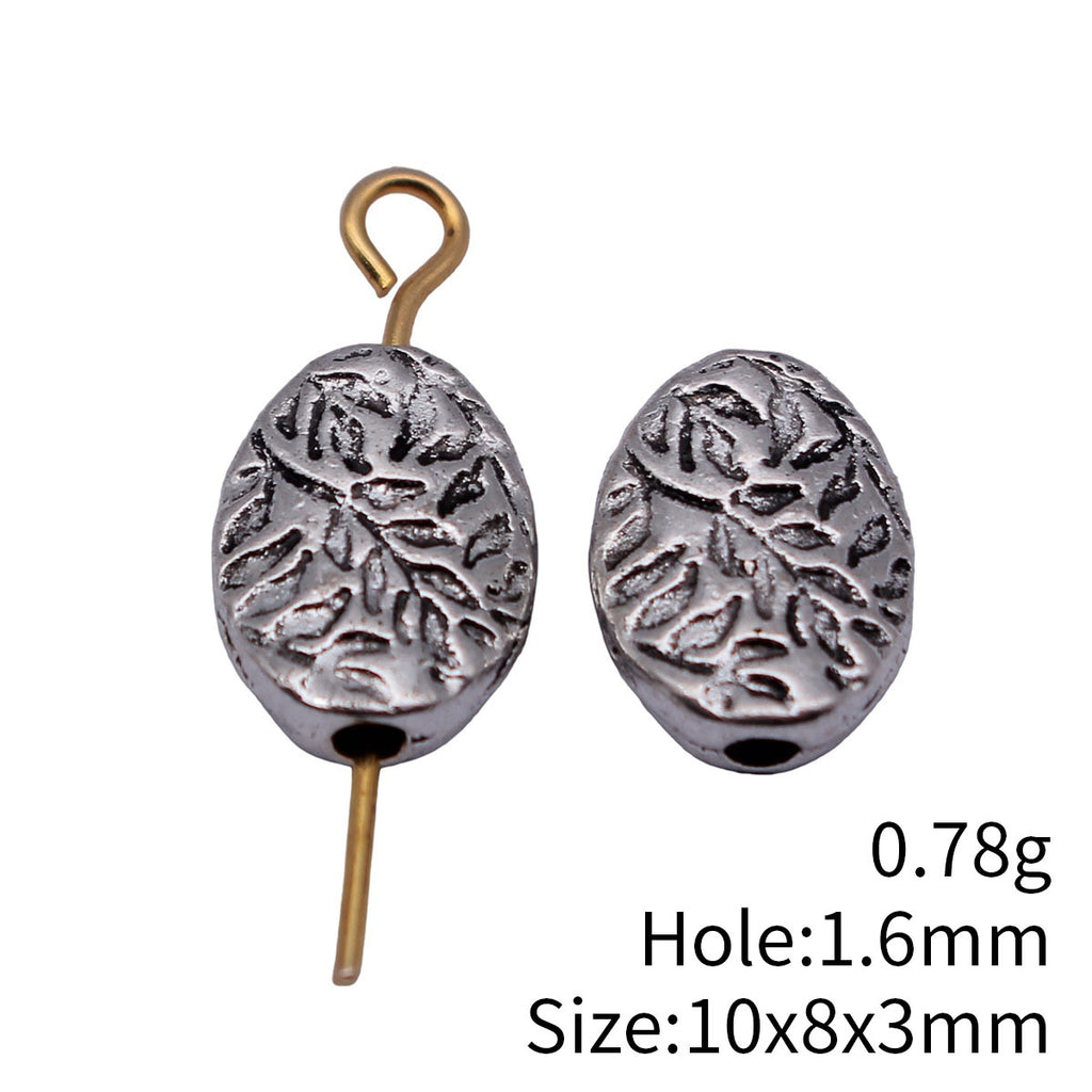 10x8x3mm 0.78g Antique Silver Zinc Alloy Branch Texture Oval Flat Spacer Beads for Bracelet Making