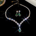 Silver Rhinestone Teardrop Pendant Necklace Earring Sets view 6