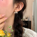 Gold Tone Faux Pearl Cherry Cluster Drop Stud Earrings view 3