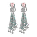 Pink and Blue Ornate Bead Long Statement Stud Earrings view 5