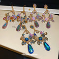 Colorful Crystal Floral Teardrop Statement Earrings in Three Styles view 3