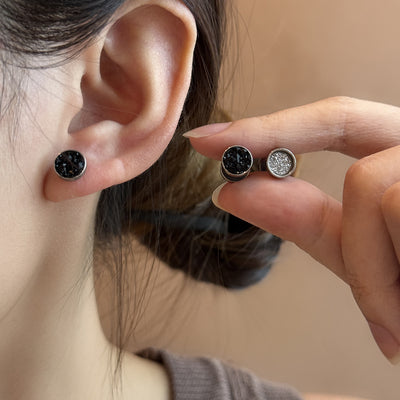 Primary supplied view of stone-look round steel stud earrings